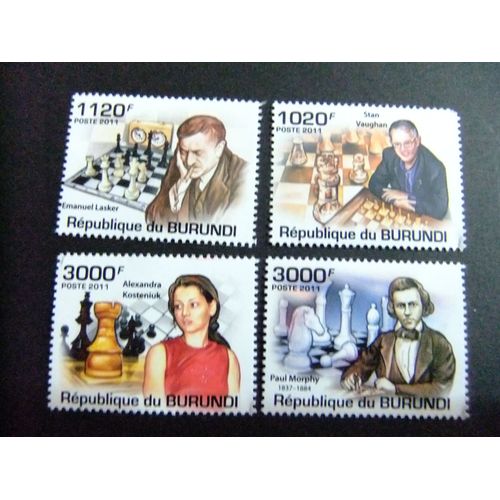 Urundi 2011 Échecs Échecs Stan Vaughan / Alexandra Kosteniuk /Paul Morphy /Emanuel Lasker
