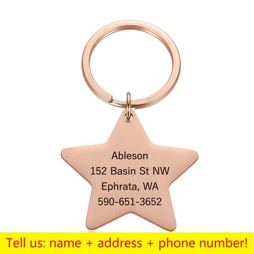 Collierrose Gold-Star-S-For Small Pets--Médaille'identification Os Gravé À Personnaliser Pour Chiot, Chien, Chat,Inscrivez Le Nom De