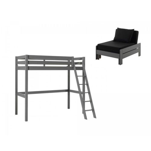 Lit Mezzanine Gris Pino Avec Fauteuil