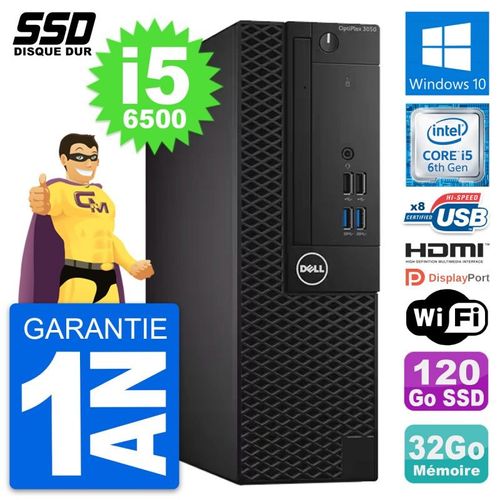 PC Dell OptiPlex 3050 SFF Intel i5-6500 RAM 32Go SSD 120Go HDMI Windows 10 Wifi