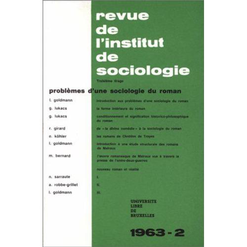 Revue De L'institut De Sociologie. Problèmes D'une Sociologie Du Roman