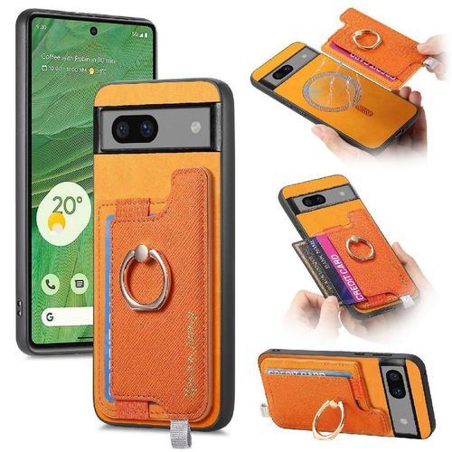 Étui Pour Google Pixel 7 Support D'anneau Compatible Magsafe Magnétique Portefeuille - Couleur Orange