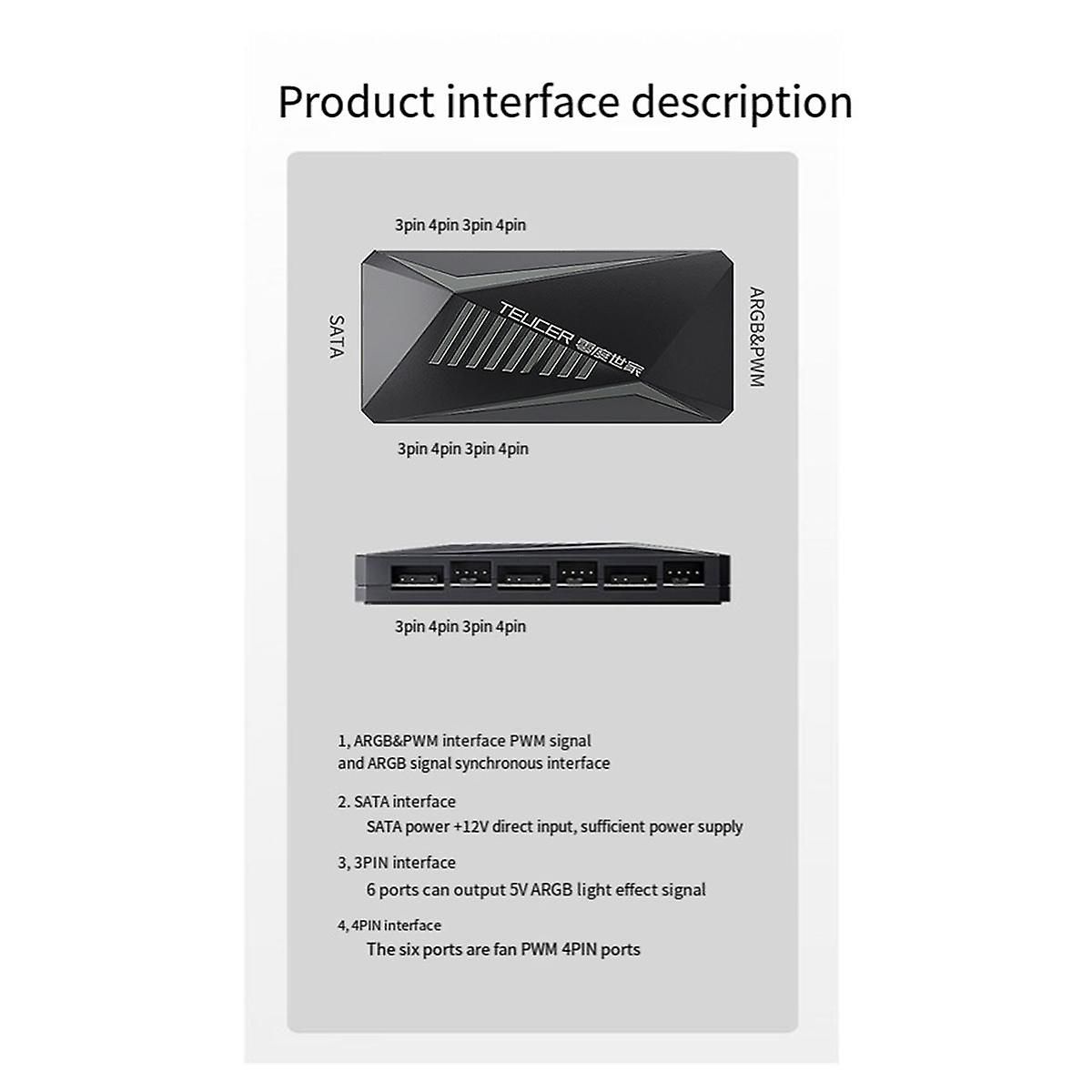 6P ARGB 6-Way Splitter 5V 3Pin Fan Controller Hub SATA Power... - 4