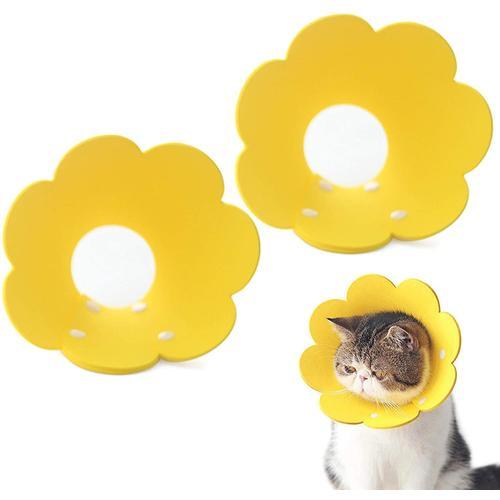 Collerette Pour Chat Chien Collier De Cône Anti-Morsure Protection Cône Collerettes Chien Chat De Chiot Collier Blessure Protecteur De Cône De Cou Réglable Eva M (Jaune, 2pcs )