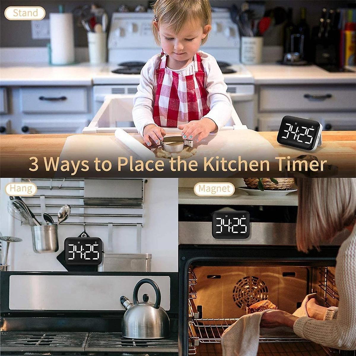 Digital Kitchen Timer - Magnetic Countdown Count Up Timer wi... - 5