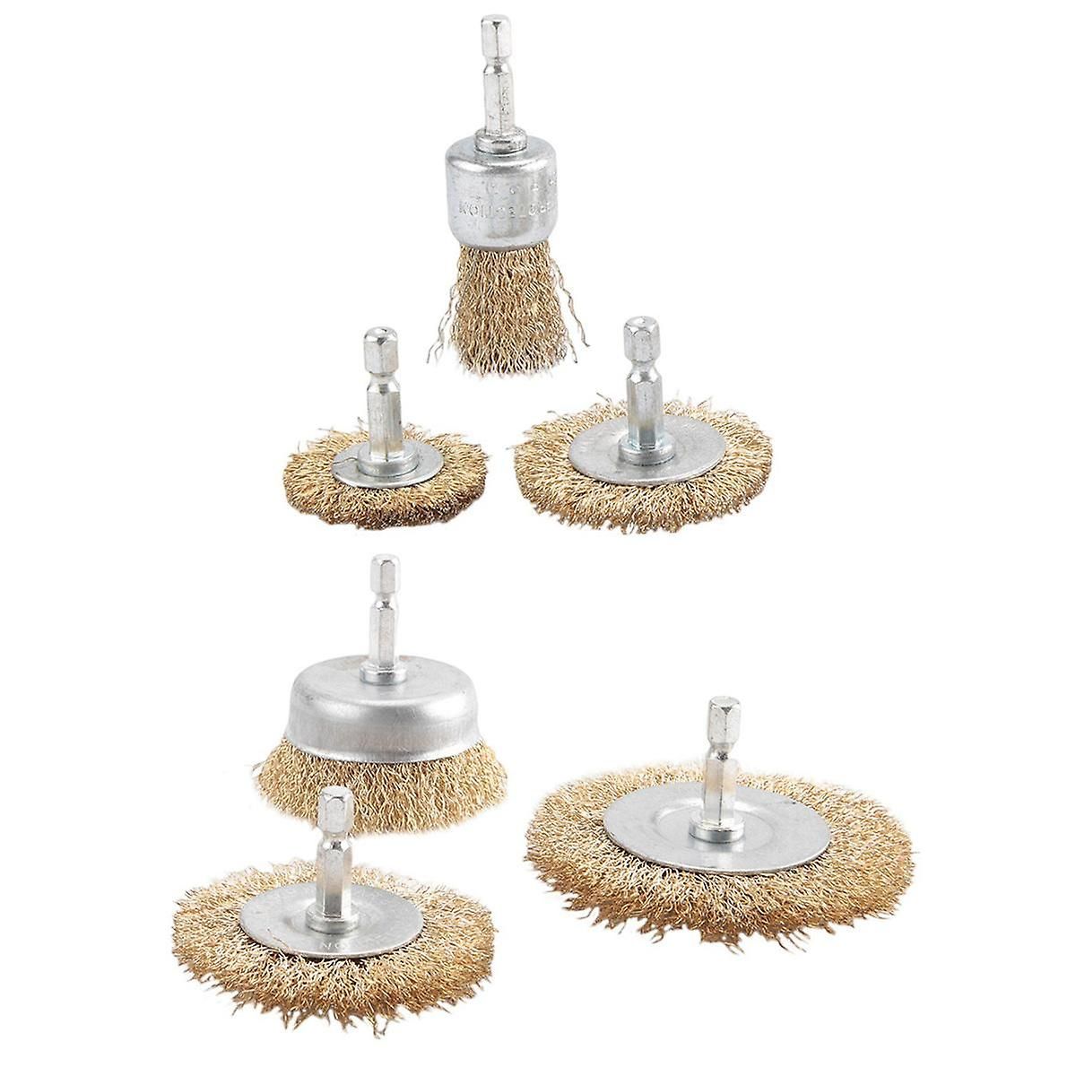 6 Pack Wire Brush Attachment Set for Drill, Brass Coated - 2