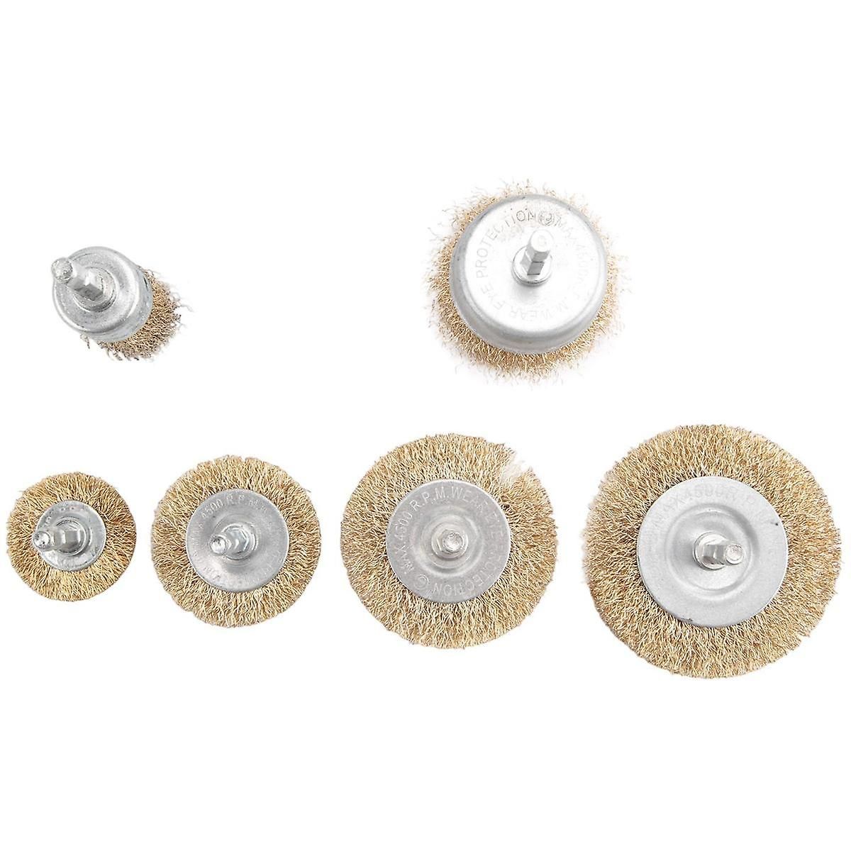 6 Pack Wire Brush Attachment Set for Drill, Brass Coated - 3