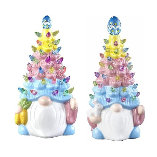 2 Pcs Spring Easter Gnomes Table Decorations, Light Up Easte...