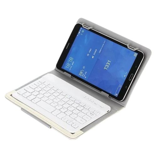 10 Inch Wireless Bluetooth Keyboard with Stand PU Leather Case for Windows Android and IOS White