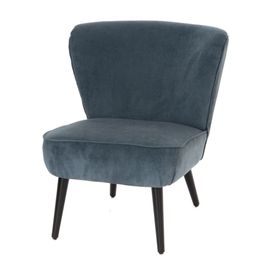 Fauteuil Coquille Côtelé Bleu En Velours Et Bois