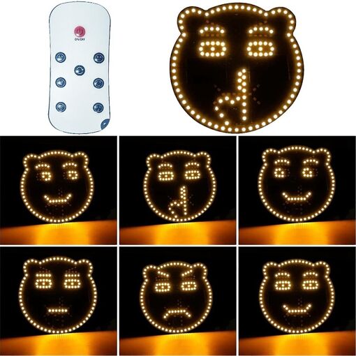 Car LED Fun Expression Light Smile Face Lights with Remote C... - 2