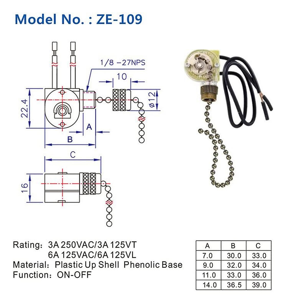 3Pack Ceiling Fan Light Switch ZE-109 Fan Switch Ceiling Pul... - 3