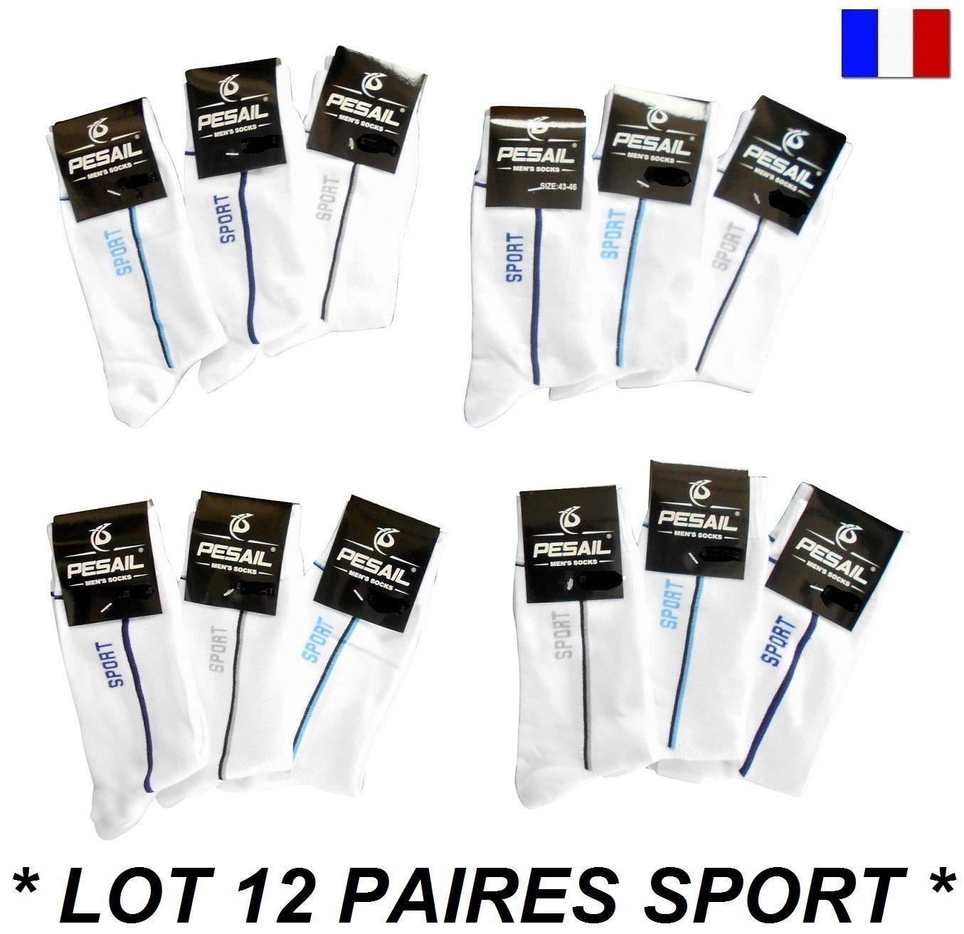Promotion * Lot 12 Paires Socquettes Chaussettes coton Sport Tennis Homme  Garçon Enfant Taille 39 - 40 - 41 - 42 Ou 43 - 44 - 45 - 46 Blanc Noir