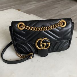 Gucci GG Marmont Matelasse Mini Shoulder Leather Bag - Black