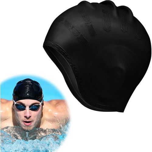 Bonnet De Bain En Silicone De Natation Unisexe - Bonnet De Bain Protection Oreille 3d - Bonnet De Natation Pour Femme Homme - Noir