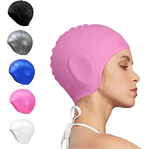 Bonnet De Bain En Silicone De Natation Unisexe - Bonnet De Bain Protection Oreille 3d - Bonnet De Natation Pour Femme Homme - Rose