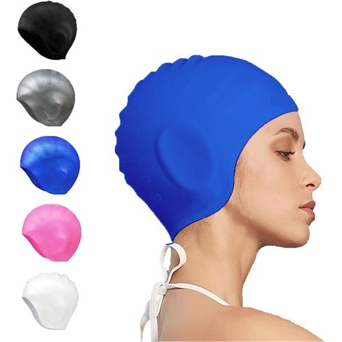 Bonnet De Bain En Silicone De Natation Unisexe - Bonnet De Bain Protection Oreille 3d - Bonnet De Natation Pour Femme Homme - Bleu