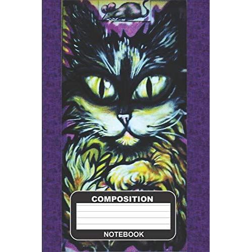 Composition Notebook: Striking Cat With Nosy Mouse On Top College Ruled Paperback With An Additional Vertical Line On Each Page From The Outside Edge