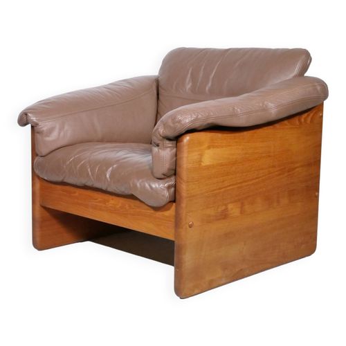 Fauteuil En Teck Massif Et Cuir Par Mikael Laursen Annes 1970 Bois