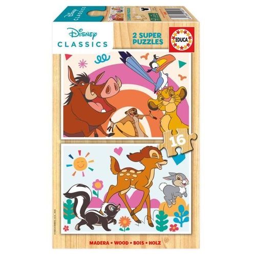 Puzzles 2 X 16 Pcs Animaux De Disney En Bois