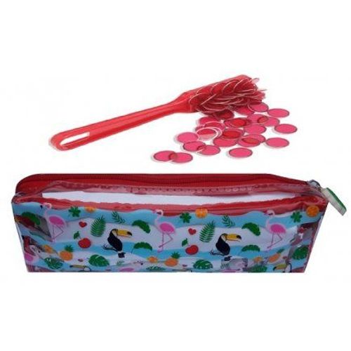 Kit Accessoires Joueur Loto : Trousse Bingo + Baton Ramasse Jetons Aimante + 100 Pions Magnetiques Rouge - Jeu Kermesse