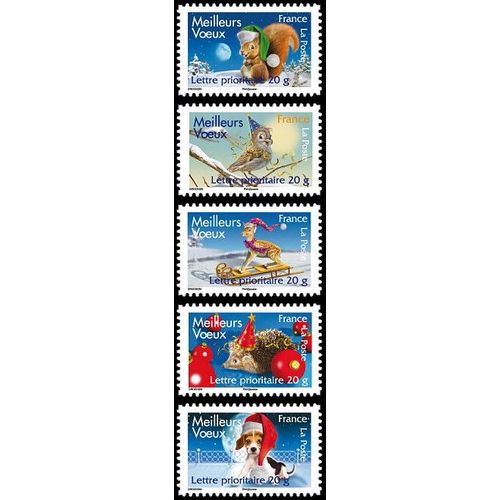 France 2007, Très Belle Série Complète Neuve** Luxe, Timbres Yvert 4120 À 4124, Animaux, Meilleurs Voeux 2008, Validité Permanente, Collection Ou Affranchissement.