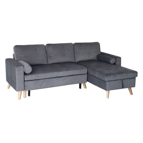 Canapé D'angle Convertible James 3 Places En Velours Gris