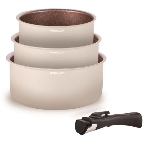 Batterie De Cuisine - Tous Feux Dont Induction - Arthur Martin - Am2655 - Set De 3 Casseroles -16-18-20 Cm + 1 Poignée Amovible