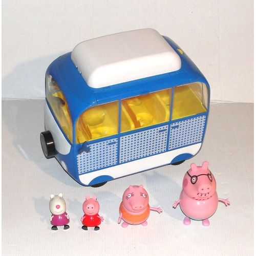 Famille Peppa Pig Lot Figurines Et Vehicule Camping Car Bleu Hasbro
