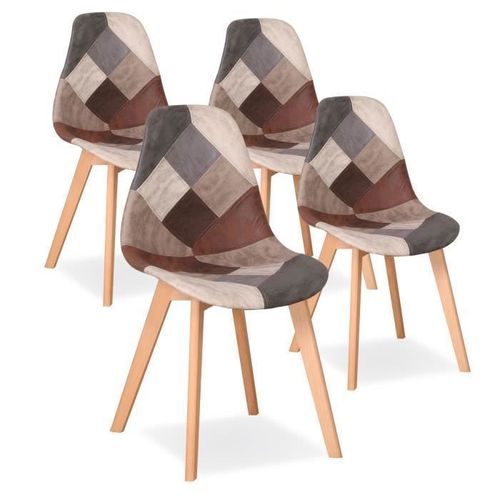 Lot De 4 Chaises Patchwork - Chaises De Salle À Manger - Pieds En Hêtre