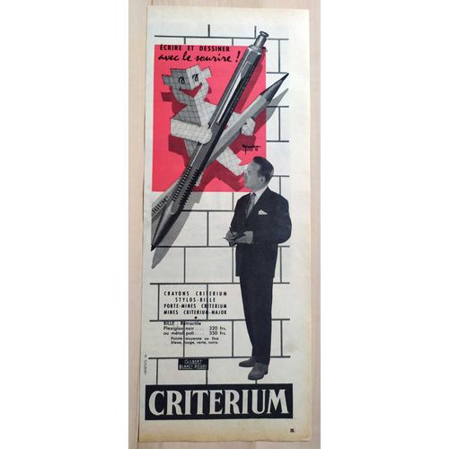 Publicité Papier - Criterium, Crayon, Étui-Mines, Stylo Bille De 1959