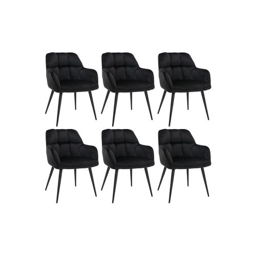 Lot De 6 Chaises Pega - Avec Accoudoirs - Velours Et Métal - Noir