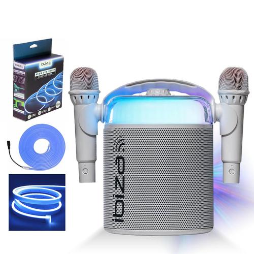 Pack Karaoké Enceinte Portable Bluetooth Ibiza KARAHOME-WH 120W AUX USB SD 2 micros - Éclairage Effet Néon LED Flexible - Fête