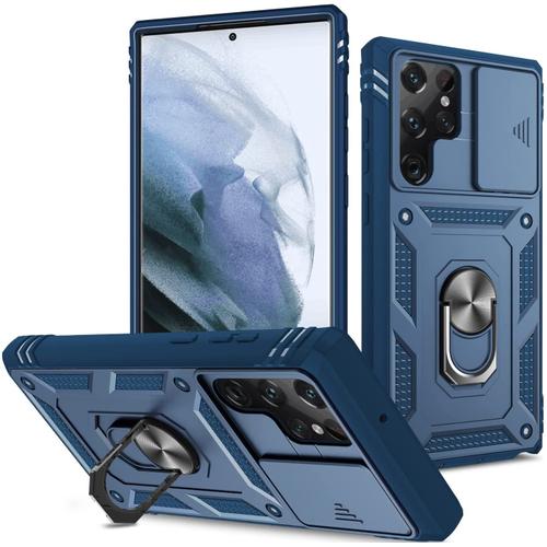 Star-O13200 Compatible Avec Coque Samsung S22 Ultra Antichoc Anti-Rayures Housse Avec Cache Camera Etui Samsung Galaxy S22 Ultra Protection Case (Samsung S22 Ultra, Bleu)O13200