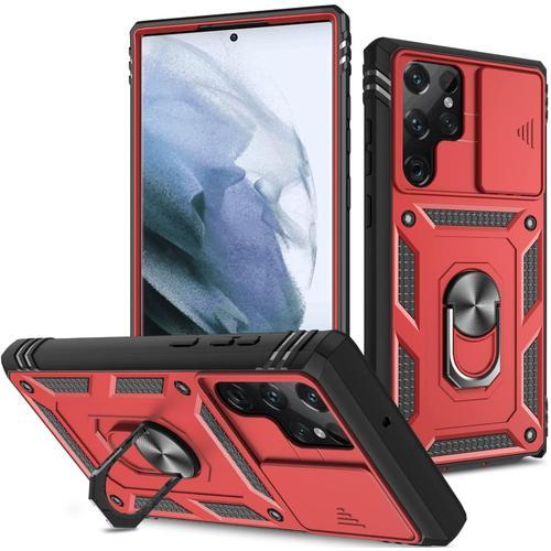 Star-O13199 Compatible Avec Coque Samsung S22 Ultra Antichoc Anti-Rayures Housse Avec Cache Camera Etui Samsung Galaxy S22 Ultra Protection Case (Samsung S22 Ultra, Rouge)O13199