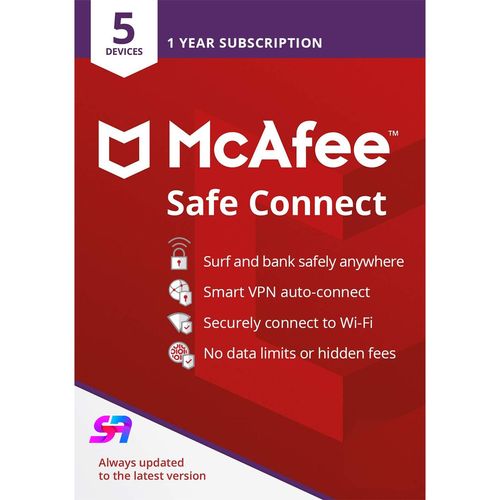 Mcafee Safe Connect Vpn - 5 Appareils, 1 An - Clé De Licence Globale