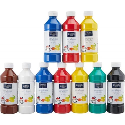 10 Flacons Peinture Acrylique - 500ml - Assortiment - Lefranc & Bourgeois