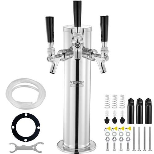 Kit Colonne à Bière Pression à Trois Robinets-VEVOR-175 x 115 x 435 mm-Distributeur de Bière Boisson en Acier Inoxydable