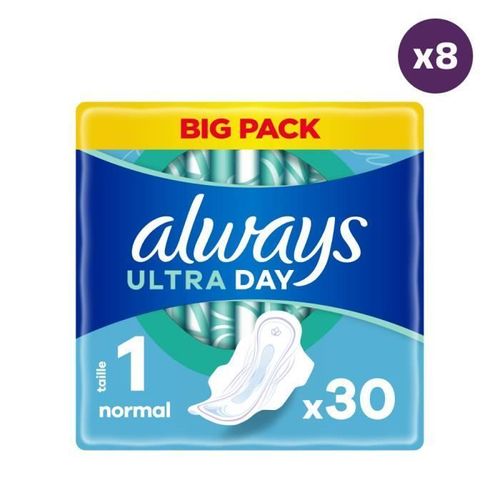 Serviettes Hygieniques Always Ultra Normal Plus - Always - 8x30 - Ailettes - Barrière Anti-Fuites - Flux Moyen 