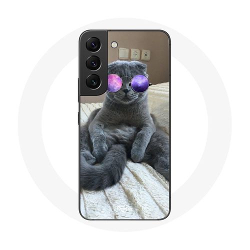 Coque Pour Samsung Galaxy S21 Fe Chat Avec Lunettes De Vue Violettes