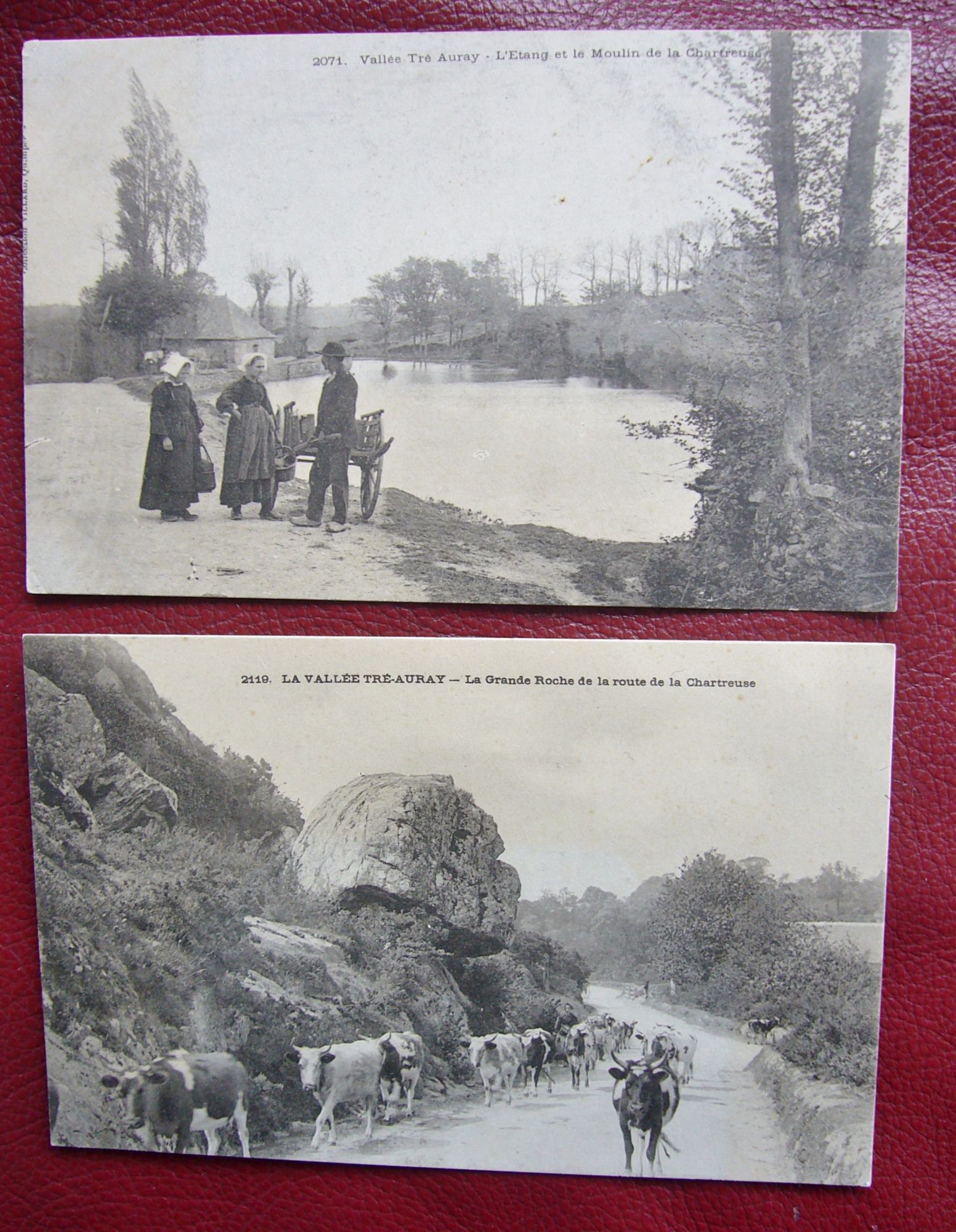 Vallée Tré Auray Lot De 2 Cartes Postales Anciennes : L' Etang Et Le Moulin De La Chartreuse / La Grande Roche De La Route De La Chartreuse ' Dos Blanc ; Langue Bretonne )