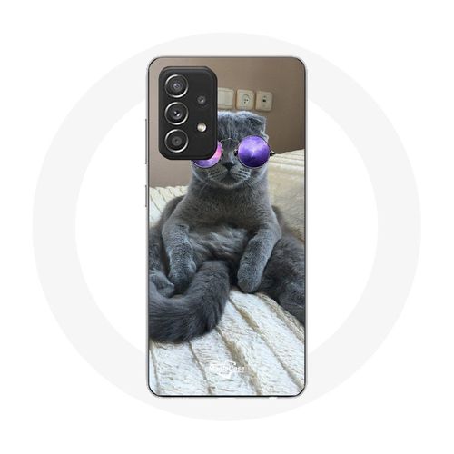 Coque Pour Samsung Galaxy A52 Chat Avec Lunettes De Vue Violettes