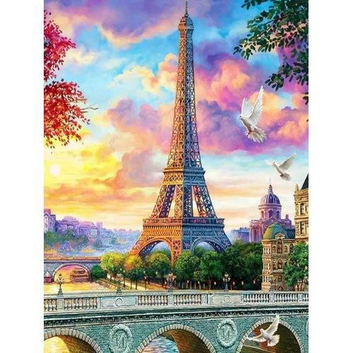 Momoart-Peinture Diamant Souvenirs De Paris,Art Diamant Carré Complet,Tour Eiffel,Mosaïque,Image De Strass,Paysage,Décoration Murale - Type 6605-Round Drill 40x50cm