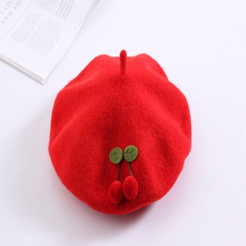 Béret De Peintre De Couleur Pure Pour Fille,Béret De Cerise Pour Enfants,Automne-Hiver,Chaud,Mignon,Style Japonais,Fait À La Main,À La Mode,De Haute Qualité,2-6