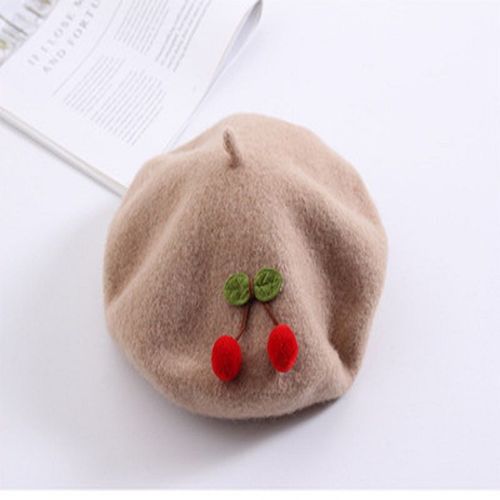 Béret De Peintre De Couleur Pure Pour Fille,Béret De Cerise Pour Enfants,Automne-Hiver,Chaud,Mignon,Style Japonais,Fait À La Main,À La Mode,De Haute Qualité,2-6