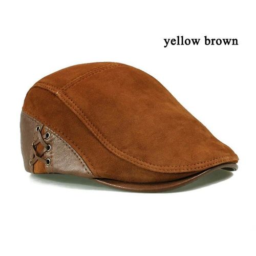 Casquettes En Cuir Véritable De Style Européen Pour Hommes,Béret Décontracté,Peau De Mouton,Daim,Noir,Marron,Chapeaux À Bec De Canard Ajustés,Mode Masculine,2024