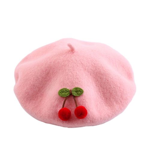 Béret De Peintre De Couleur Pure Pour Fille,Béret De Cerise Pour Enfants,Automne-Hiver,Chaud,Mignon,Style Japonais,Fait À La Main,À La Mode,De Haute Qualité,2-6
