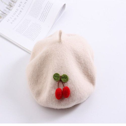 Béret De Peintre De Couleur Pure Pour Fille,Béret De Cerise Pour Enfants,Automne-Hiver,Chaud,Mignon,Style Japonais,Fait À La Main,À La Mode,De Haute Qualité,2-6