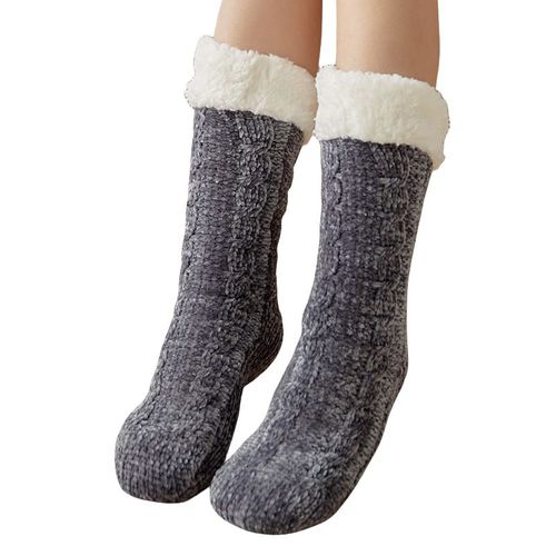 Chaussettes De Sol Épaisses Et Chaudes, Pour La Maison, Le Lit, Cadeau De Noël, Automne Et Hiver Gris Foncé