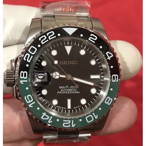 Seiko Mod Sprite Hommage Noir / Montre Verte 40mm Customisée Mouvement Nh35 Automatique
